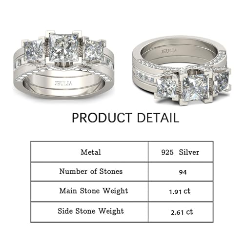 Jeulia 2PCS Interchangeable Engagement Ring Set for Women; 925 Sterling Silver Three Stone Radiant Cut Wedding Ring Bride Set CZ Anniversary Promise Rings for Her with Jewelry Gift Box2