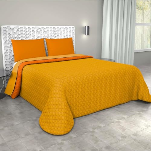 Corredocasa Trapuntino Copriletto Trapuntato Primaverile Bicolore Doubleface per Letto Matrimoniale 2 Piazze (Arancio/Giallo)