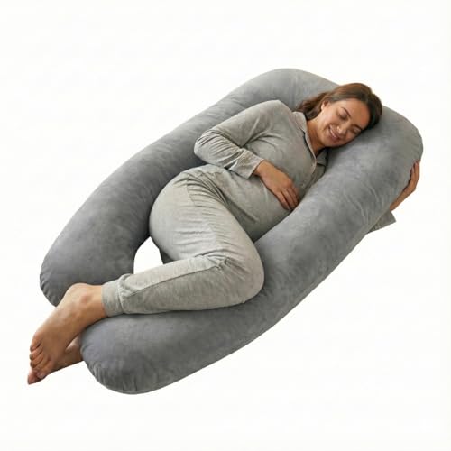 Image of Amazon Basics Full Body Pregnancy Pillow for Maternity,Baby Nursing,Full Body Support-|Perfect Baby Shower Gift|U-Shaped-Washable Cover with Zip - Grey, Velvet