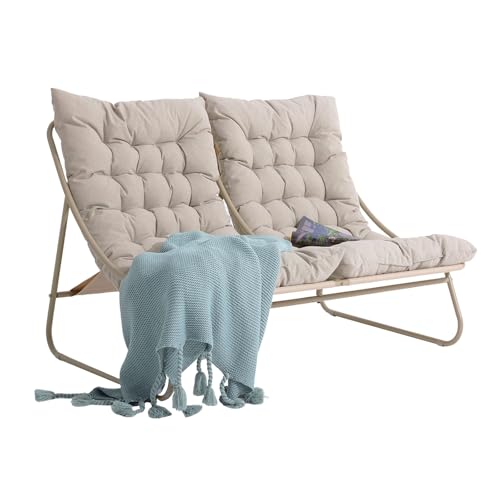 Olaterior Patio Loveseat, Outdoor Double Chair, Oversized Padded Comfy Outdoor Loveseat, 2 Seater Couch with Cushion, All-Weather Patio Conversation Furniture for Porch Balcony Poolside, Champagne