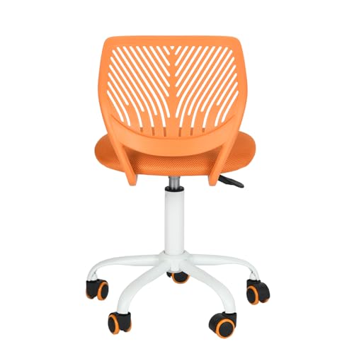 FurnitureR Kompakter Klassenstuhl, ergonomischer Sitz für Schule, Rückenlehne aus atmungsaktivem Netzgewebe, höhenverstellbar, Zeichenzimmerstuhl für Kinder, leicht zu verschieben, 360 °, Orange
