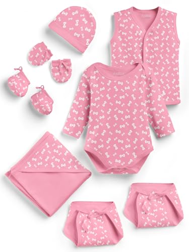Image of HELLCAT 100% Cotton 10-Piece Gift Set for Newborn Babies (0-6M, Unisex) | Baby Boys & Girls Clothing Combo