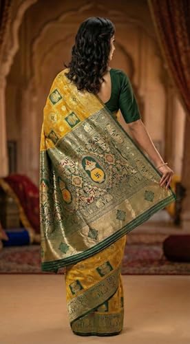 Image of C J Enterprise Women's Kanjivaram Silk Saree Woven Patola Banarasi Soft Sarees Zari With Blouse Piece (Hathi Patola)