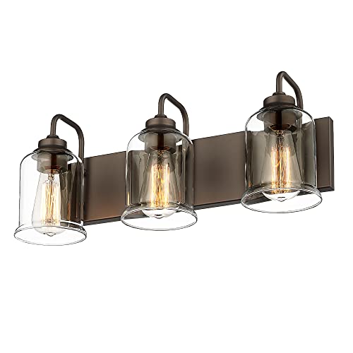 Image of zeyu 20.5 Inch 3-Light Bathroom Vanity Light Fixtures, Farmhouse Light Over Mirror with Clear Glass Shades, Oil Rubbed Bronze E26 Wall Sconce, ZSL72B-3W ORB