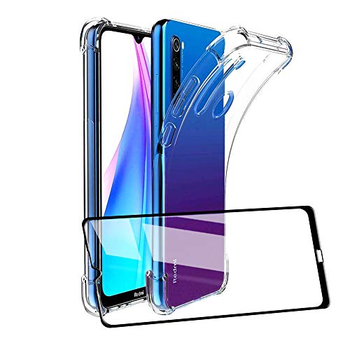 UCMDA Funda para Xiaomi Redmi Note 8T con Protector de Pantalla, Fundas Transparente Silicona TPU Carcasa para Xiaomi Redmi Note 8T con Cristal Templado (Transparente)