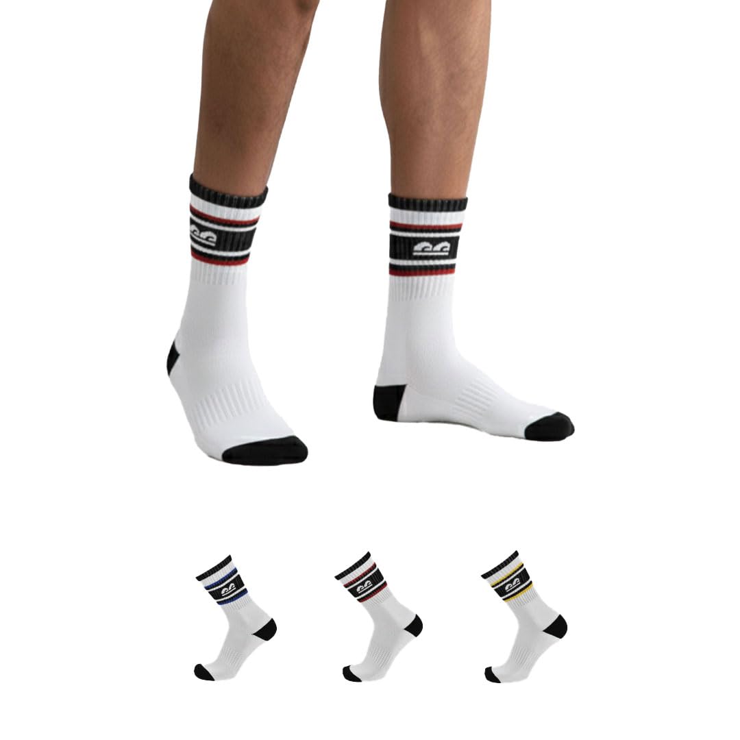 the sock street 100% Bamboo Sports Crew Socks for Men, White with Striped Design, Pack of 3-picture-42