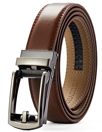 Image of Chaoren Leather Ratchet Belt 2 Pack Dress with Click Sliding Buckle 1 3 /8 inch in Gift Set Box - Adjustable Trim to Fit