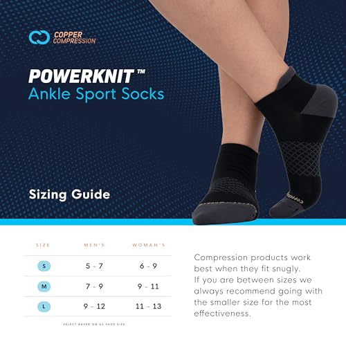 Copper Compression Socks for Women & Men | Running, Cycling & Plantar Fasciitis Pain Relief. 15-20 mmHg Powerknit Padded Arch Support. 3 Pair Lg Blk - Thumbnail 2