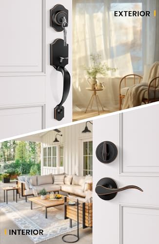 Image of Goldenwarm Front Door Lock Set, Oil-Rubbed Bronze Front Door Handle and Deadbolt Set, Exterior Door Lock Set, Front Door Handles and Locks