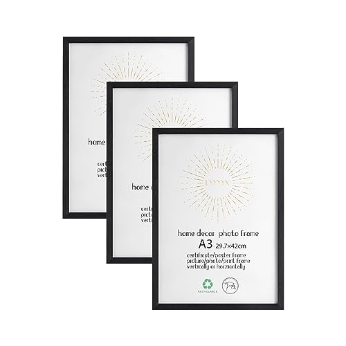 LYYYX Photo Frame A3 with Plexi Glass for Wall Mounting Display Picture Frame Set of 3 Made of Solid Wood for Photos Posters, Puzzles