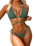 HISAGUHE Women Breathable Various Wear Way Bikini Set Two Piece Swimsuit Fashion Metal Ring Bathing Suit Swimwear(Green,L)