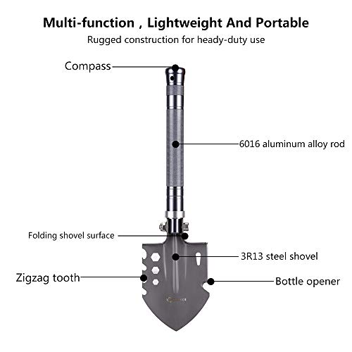 ANTARCTICA 15'' Military Portable Folding Shovel Multitool Compact Backpacking Tactical for Hunting, Camping (Silver)