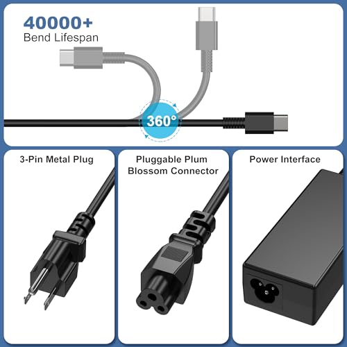 Image of 65W 45W USB C Laptop Charger Compatible with HP,Lenovo Thinkpad Yoga,Dell,Asus,Acer,Samsung Chromebook Charger Fast Charging Type C Laptop Charger AC Adapter Power Cord Supply