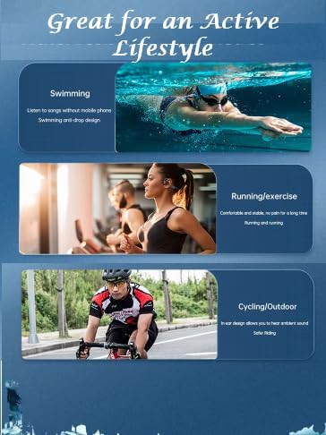 Swimming Headphones Underwater,IPX8 Waterproof, Bone Conduction Headphones, Open Ear with 32G MP3 Memory for Exercising (Black) image 5