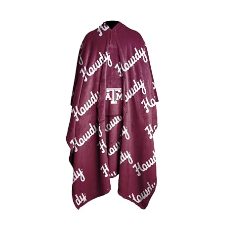 Logo Brands NCAA Texas A&M Aggies Wearable Throw Blanket – Oversized Plush Fleece Wrap with Front Pocket | Officially Licensed Design | Cozy Game Day & Stadium Cover-Up