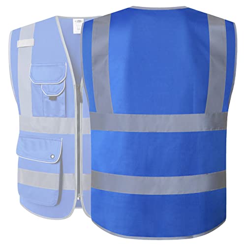 Image of JKSafety 9 Pockets High Visibility Zipper Front Safety Vest With Reflective Strips Meets ANSI /ISEA Standard (150Blue-XXL)