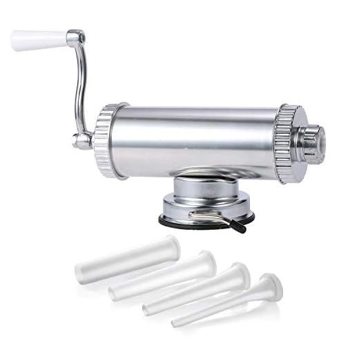 Sausage Stuffer Horizontal Kitchen Machine - Aluminum Meat Stuffing Maker Kit With 4 Size Professional Filling Nozzles Attachment, Commercial And Household Use (2 LBS)