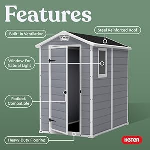 Keter Manor 4x6 Resin Outdoor Storage Shed Kit-Perfect to Store Patio Furniture, Garden Tools Bike Accessories, Beach Chairs and Lawn Mower, Grey & White Keter Manor 4×6 Resin Outdoor Storage Shed Kit Perfect to Store Patio Furniture Garden Tools Bike Accessories Beach Chairs and Lawn Mower Grey White