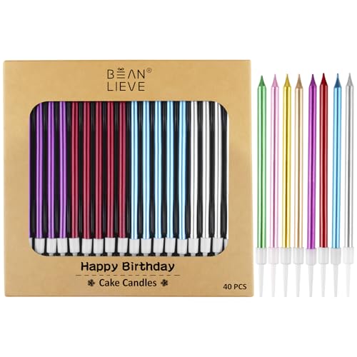 BEAN LIEVE 40-Count Metallic Birthday Cake Candles with Holders #TOP10