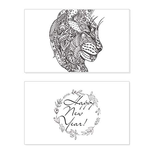 Tarjeta de Año Nuevo con texto "Cat Human Paint Quiet" conmemorativa e ilustrada