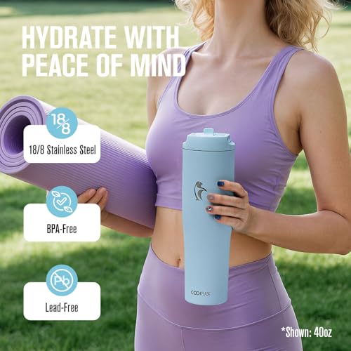 Image of Coolflask Water Bottle 32 oz Fits Car Cup Holder with Straw & Handle