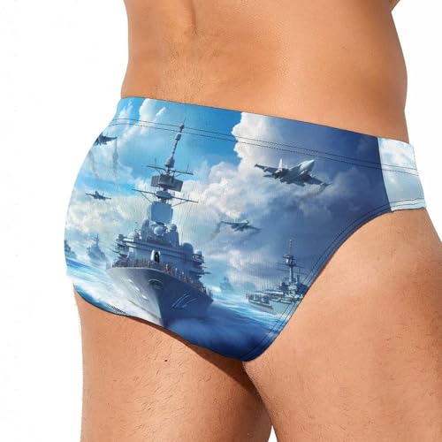 Aircraft Carrier Warship Mens Swim Briefs Quick Dry Swim Trunk Bikini Underwear Swimsuit3