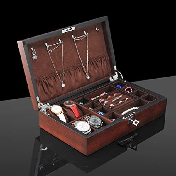 Houten horlogekast met sluiting, multifunctionele bewaarsieraden, armbanden, halskettingen, ringen of andere kleine voorwerpen