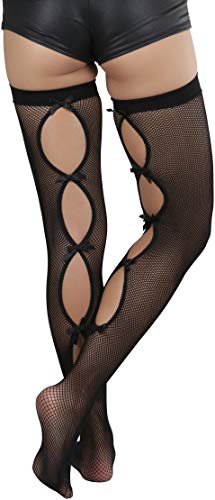 Image of ToBeInStyle Women's Wide Floral Lace Fishnet Thigh Hi Stockings