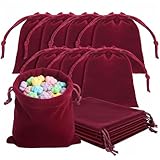 30 Stück Samtsäckchen, Weiche Samtbeutel 8x10cm, Schmuckbeutel mit Kordelzug, Samtsäckchen Klein für Schmuck, Ringe, Geschenke, Hochzeiten, Partys(rot)