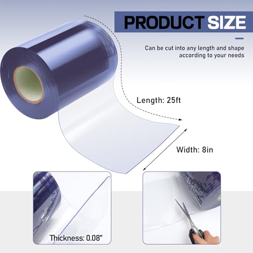 Image of Moukeren Plastic Curtain Strips, 26 ft x 8 in Clear PVC Strip Curtain Roll, Heavy Duty Plastic Insulated Freezer Door Strips for Commercial, Walk-in Cooler, Garage, Warehouse, Pet Animal House