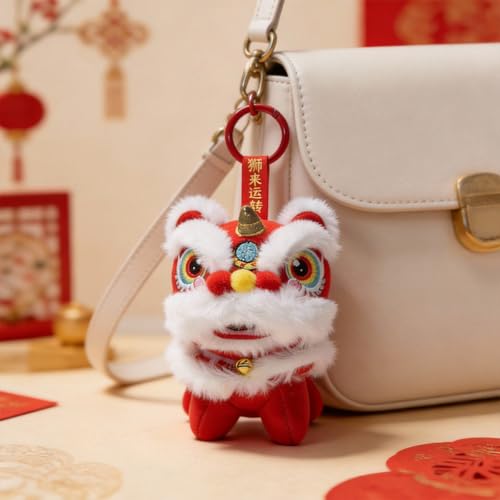 Angyape Cute Chinese Lion Dance Keychain Plush Purse Bag Charms for Handbags Backpacks Tote Bags Unique Lucky New Year Gifts - Image 2