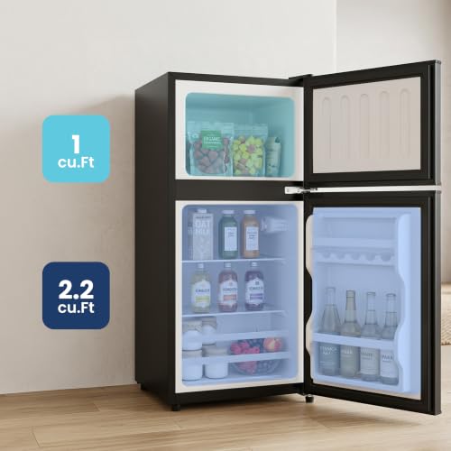Image of 3.2 Cu.Ft Mini Fridge with Freezer, 2 Door Small Refrigerator with Adjustable Thermostat Energy-efficient Low Noise, Compact Fridge for Bedroom, Office, Dorm, Black