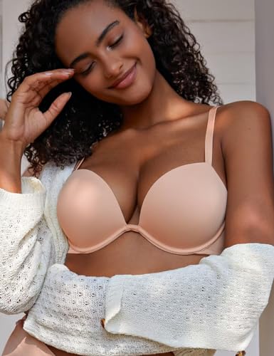 Image of Deyllo Women's Push Up Underwire Bra Super Padded T-Shirt Bra Add Two Cups