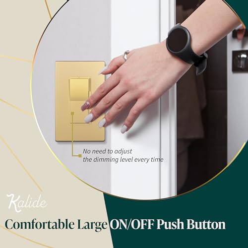 Image of TOPGREENER Kalide Dimmer Light Switch, LED Dimmer Switch, Full Range Dimming, Single Pole /3-Way, 120VAC, 60Hz, 300W LED /CFL, Neutral Wire Not Required, Gold, 1 Pack,Wall Plate Included