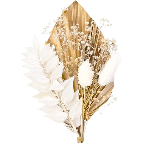 saerryor Dried Flowers for Cakes, Dried Flowers Bouquet, Gold Palm Leaves Cake Topper, Cake Insert Decorations for Wedding Birthday Party Baby Shower Valentine's Day Cover