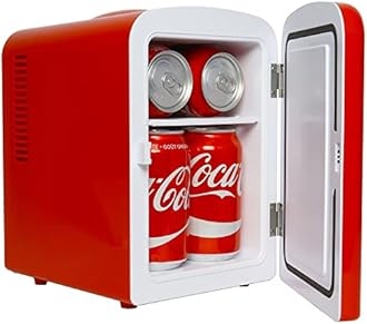 Coca Cola Polar Mini Fridge - Refrigerator for Bedroom Skincare Office, Portable Table Top Beverage Cooler, 12V DC/220V AC Refrigerador For Drinks, Soda, Wine, Use In Car, Dorm, Patio, 6 Can
