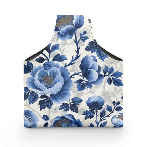 Image of Blue Floral Yarn Storage Bag for Crocheting Lightweight Knitting Bags and Totes Holding Yarn Crochet Hook Needles,Large