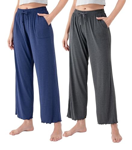 Image of DAVID ARCHY Women Pajama Pants Bamboo Rayon Comfy Cooling Lounge Sleep Flowy Casual Wide Leg Pj Bottom with Pockets 1 /2 Pack