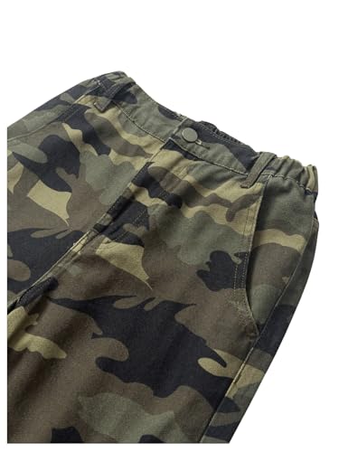 OYOANGLE Girl's Camo Print Cargo Pants Flap Pocket Mid Waist Wide Leg Casual Jeans3