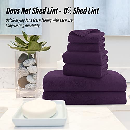 Moonqueen Ultra Soft Towel Set - Quick Drying - 2 Bath Towels 2 Hand Towels 2 Washcloths - Microfiber Coral Velvet Highly Absorbent Towel For Bath Fitness, Bathroom, Sports, Yoga, Travel (Plum, 6 Pcs) #TOP4