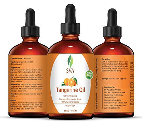 Sva Organics Tangerine Essential Oil 4 Oz- 100% Pure, Natural, Premium Therapeutic Grade, Undiluted- Perfect For Youthful Skin, Shiny Hair, Aromatherapy, Diffuser, Healthy Nails, Bath Products #TOP1