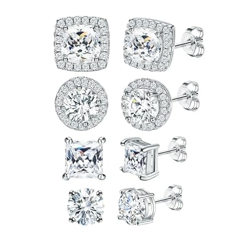 Conjunto 4 Pares Pendientes Plata Ley 925 Chapados Oro 14k, Hipoalergénicos, Grandes Pendientes Redondos y Cuadrados Circonio 6-10mm para Mujeres y Hombres, Unisex | Ya disponible en tu tienda friki favorita! En mundofriki.es!