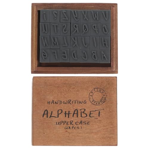 Lurrose Buchstabenstempel Für Ton Alphabet-Stempel-Set Vintage-Holzstempel-Set Mit Gummi-Buchstaben Und Aufbewahrungsbox Für Heimwerker Scrapbooking Planer Fotoalbum Kartenherstellung