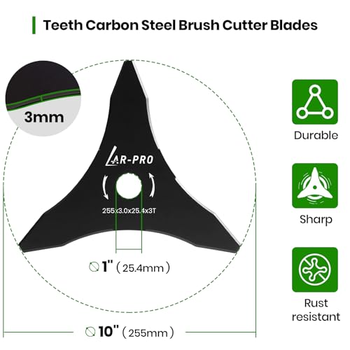 (2-Set) 10" x 3 Teeth Carbon Steel Brush Cutter Blades with Washers - 2 Blades and 2 Washers - Blades for 20mm or 25.4mm Arbor - Compatible with Husqvarna, Stihl, Ego, and More