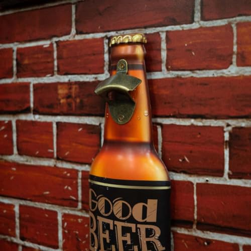 Image of Metal Bottle and Can Opener - 'Good Beer with The Friends' Wall-Mounted Bottle Opener for a Stylish Decor