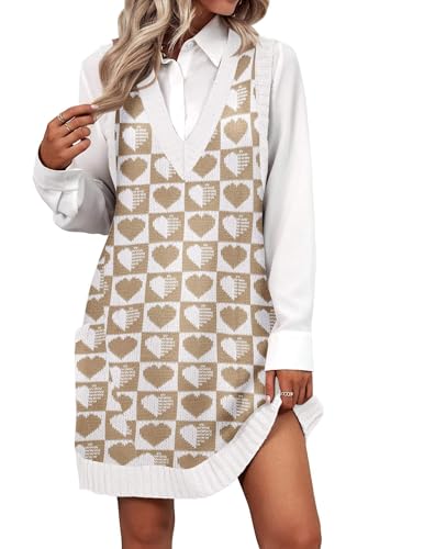 Image of Zeagoo Womens Sweater Vest Dress Pattern Knitted Pullovers Sweaters V Neck Tank Sweater Dress with Pockets