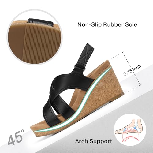 SHIBEVER Wedge Sandals for Women Dressy: Summer Comfortable Platform Arch Support Strappy Cork Womens Wedges Sandal4