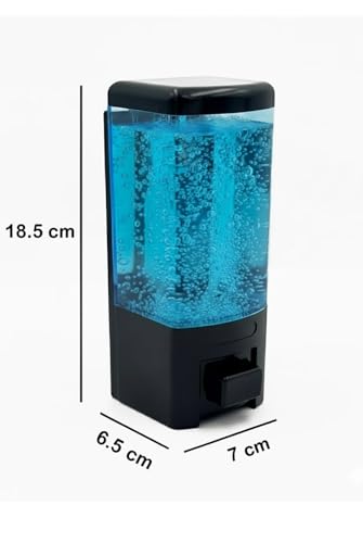 Image of BATH GURU ABS Plastic Wall Mounted Liquid Soap Dispenser for Wash Basin, for Bathroom Kitchen 460ml, Black and Clear Blue