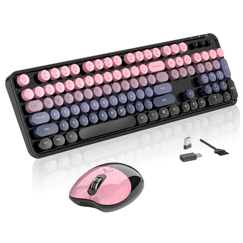 Wireless Keyboard and Mouse, MOFII 104 Round Keycaps Retro...