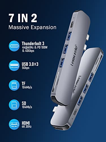 Image of Lemorele USB C Hub for MacBook Pro /Air M1 M2 2022 2021 2020 2019 2018 13 inch 15 inch 16 inch, 7 in 2 Multiport Adapter Hub Dongle w /4K HDMI, 3 USB 3.0, SD /TF 3.0, 100W PD 40Gbps Thunderbolt 3 /4